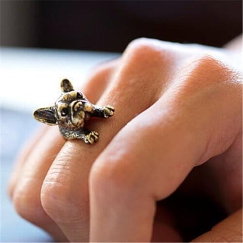 Vintage French Bulldog Animal Wrap Rings Gift for Women and Men Fashion Jewelry