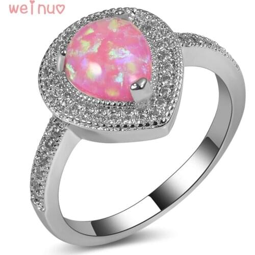 Weinuo Pink Opal White Crystal Drop Type Ring 925 Sterling Silver Top Quality Fancy Jewelry Wedding Ring Size 5 6 7 8 9 10 11