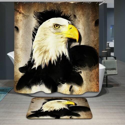 Eagle Shower Curtain Yellow Mouth Bird Totem Bathroom Decor Home Bathtub Polyester Hang Curtain Set and Non-slip Bath Mat Carpet