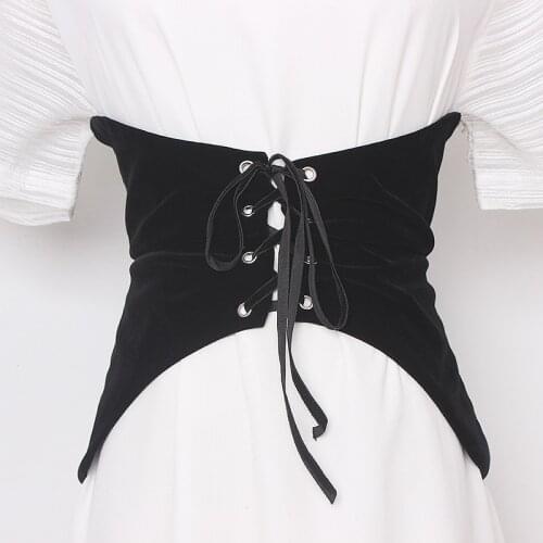 Womens runway fashion black velvet Cummerbunds female Dress Corsets Waistband Belts decoration wide belt R123