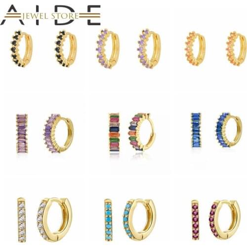 Aide Romantic Colorful Zircon Hoop Earrings for Women Wedding Earrings 925 Sterling Silver Crystal Gemstones Pendientes Jewelry
