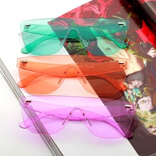 Ladies sunglasses 2021 trending products orange blue pink big frameless women sun glasses retro festival oculos de sol feminino