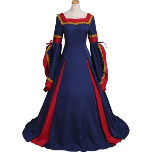 Women Gothic Renaissance Medieval Dresses Vintage Victorian Dark Blue Luxury Women Carnival Cosplay Costume Dress Custom Made