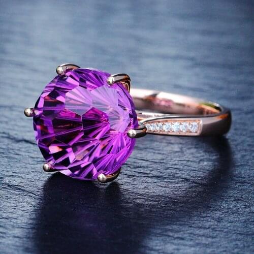Exquisite Korean Style Six Claw Opening Ring Big Purple Austrian Crystal Rings For Women Wedding Party Fashion Jewelry N3T763