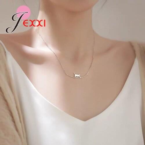 Lovely 925 Sterling Silver Cute Cat Curve Pendant Necklace for Women Girls Animal Necklace Fashion Jewelry Gift Wholesale