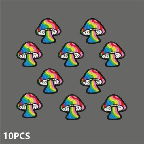 10PCS/Lot 5.7*7.2cm Cartoon Mushroom Embroidered Patches For Clothes Sewing Applique Badges Cute Ironing Stripe Clothing Patch