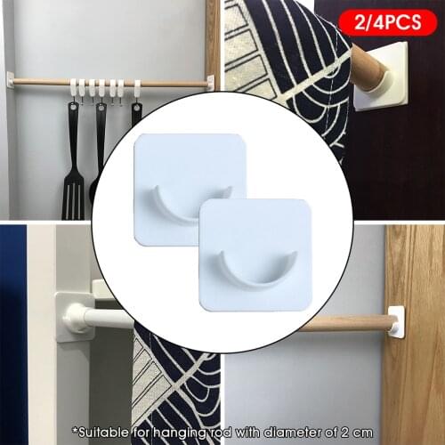 2pcs/4pcs Self Adhesive Curtain Hanging Rod Brackets Organized Pole Holders Bathroom Room Towel Bar Hook Plastic No Drilling