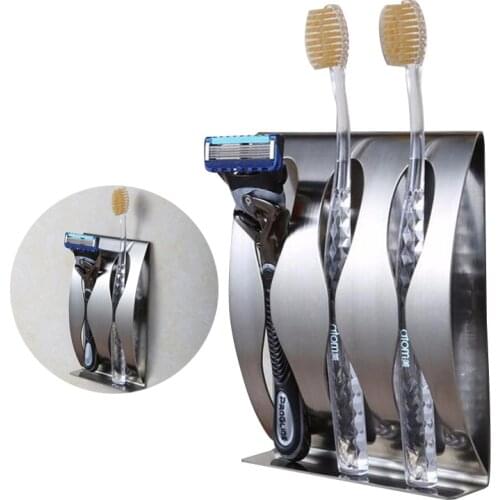 High Quality 3PCS Self-adhesive Tooth Brush Organizer Box Stainless steel Wall Mount Toothbrush Holder No Drilling