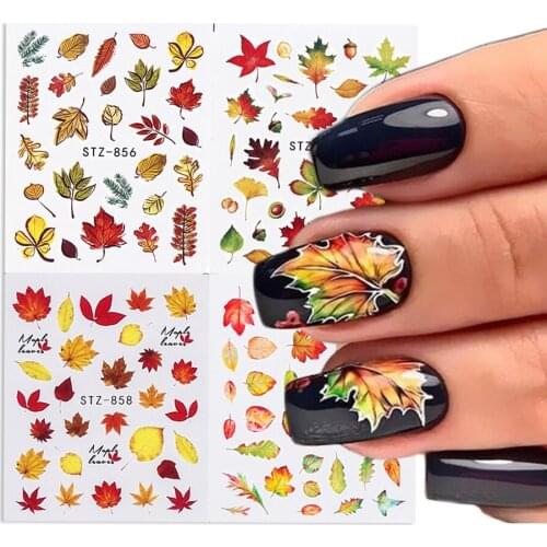 4pcs/Set Autumn Maple Leaf Nail Stickers New Flower Butterfly Halloween Water Transfer Decal Decoration Nail Slider NLSTZ856-859