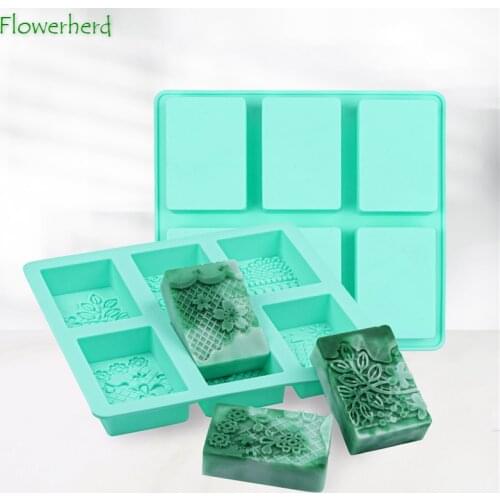 6-hole Silicone Lace Pattern Soap Mold Rectangular Soap Making Aroma Candle Mold Baking Accessories Cake Mold Resin Mould