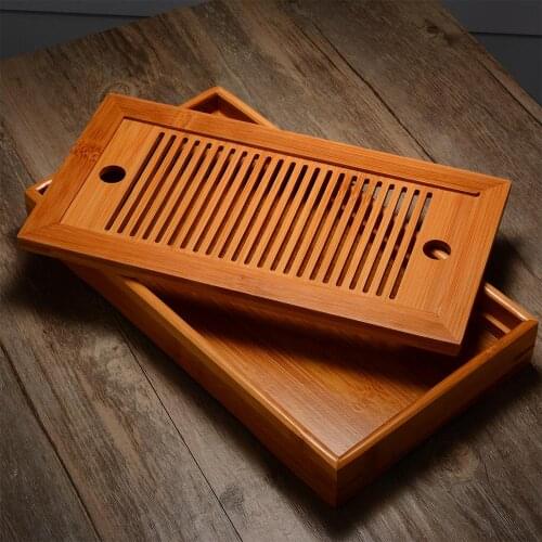 25x14CM Bamboo Chinese Gongfu Tea Tray Table Serving Water Holder Drawer Type