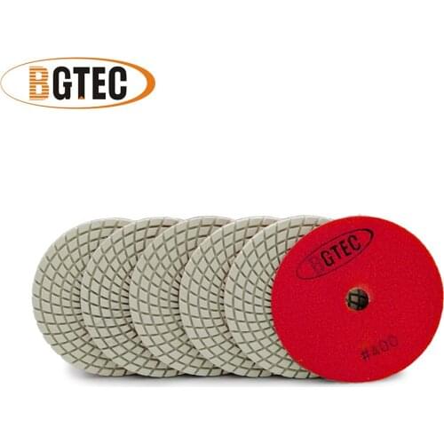 BGTEC 4inch 6pcs #400 Professional diamond flexible polishing pads 100mm grinding disc granite, marble, ceramic