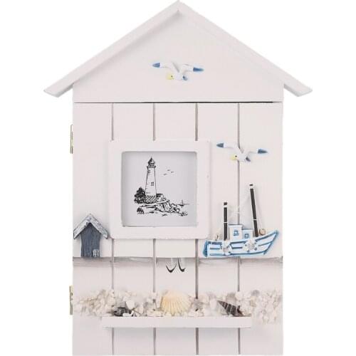 Mediterranean Style House Shape Wooden Key Box Wall Hanging Keys Holder Storage Box Organizer Pendants Ornaments Crafts Home