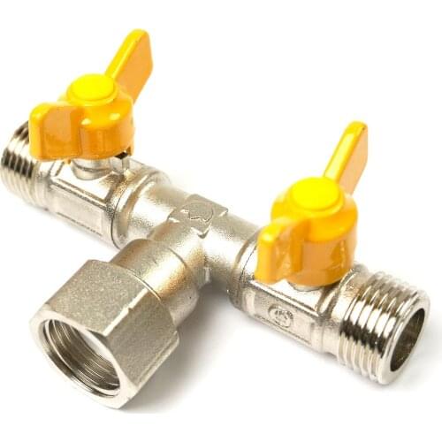 DN15 T Type 1 in 2 out Natural Gas Valve Hot Water Ball Rotatable Combinations Home Garden