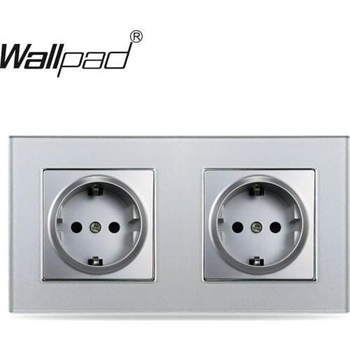 Double Silver Glass EU Socket with Claws 156*86mm Wallpad Crystal Glass 220V AC 16A German Schoku Electrical Wall Power Outlet