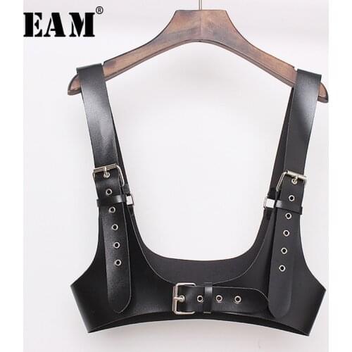 [EAM] 2021 New Spring Summer Pu Leather Black Buckle Personality Women Wide Strap Belt Fashion Tide All-match JX461