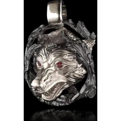 EYHIMD Mens Boys 316L Stainless Steel Red Cz Crystal Eye Wolf Pendant Necklace Gothic Punk Biker Jewelry Gift