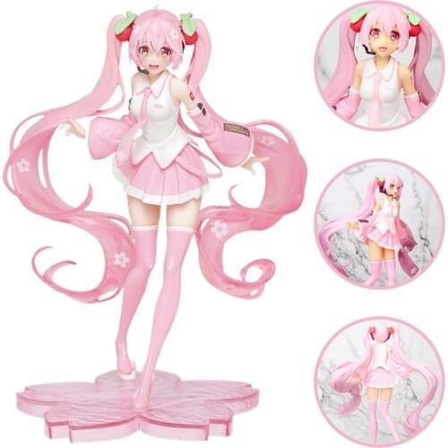 14CM Anime Miku Hatsune Pink Sakura Ghost Miku PVC Action Figures Girls Model Toys Cartoon Character Model Ornaments In Bags