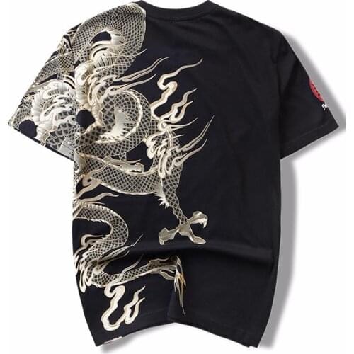 Printing Short Mens Sleeve T-Shirts Japan Style Loose Hip Rock Dragon Tattoo 100% COTTON Tops Tees