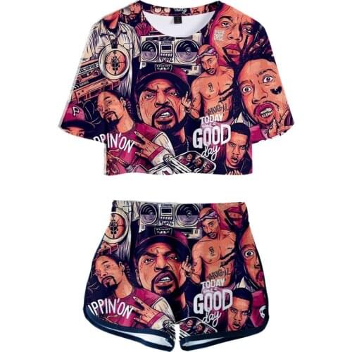 Notorious B.I.G. Print Two Piece Set Biggie Smalls Rapper Summer Sexy Cotton T shirt Woman Shorts and Crop Top Fashion Tracksuit
