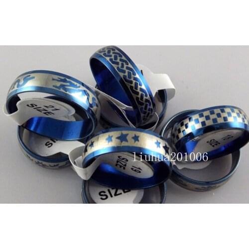 Wholesale 50 pcs blue plated stainless steel rings