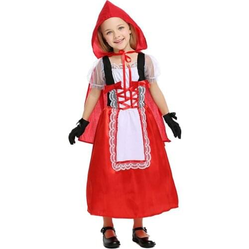 Svitania Cosplay Beautiful Little Red Hat Riding Hood Halloween Party Costume Dress With Gloves Cute