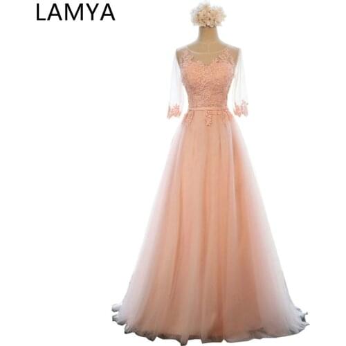 LAMYA 11 Colors Cheap Long Tulle Evening Dresses With Half Sleeve Women Plus Size Elegant Formal Party Dress Real Photo