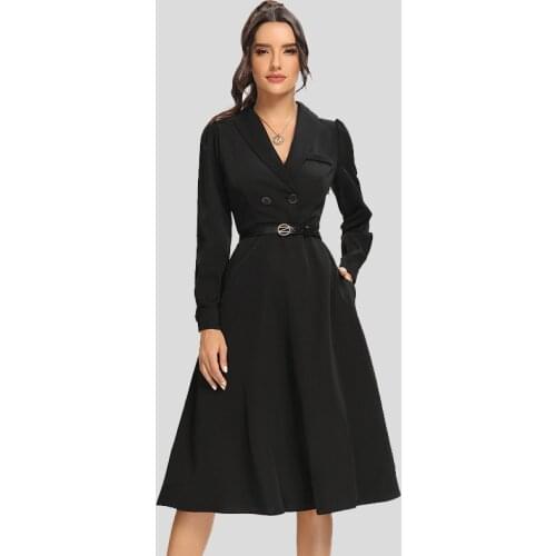 Small Black Dress 2020 Autumn and Winter New Tailored Collar Slim Dress