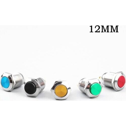 1pc 12mm Metal Semi-oxidation push button Switch Flat/High round waterproof momentary reset 2pin terminal 5 Color