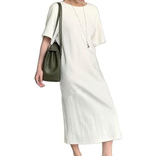 Fashion Version Loose And Thin Short-Sleeved T-Shirt Dress Female 2021 Summer New Split Over The Knee Long Dress