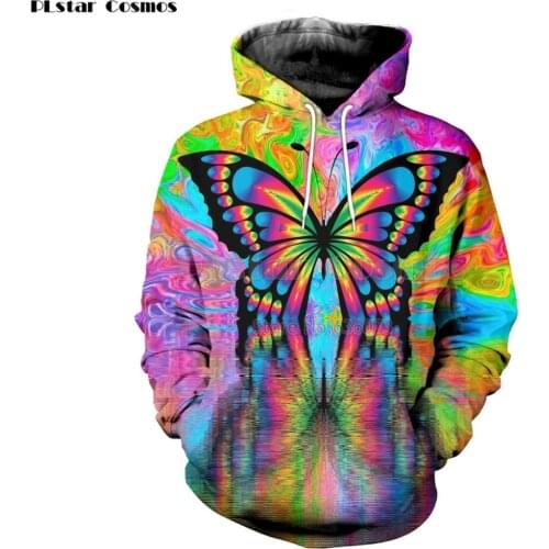 PLstar Cosmos Fashion Men Flashbacks hoodies colorful psychedelic butterfly 3D Print Hoodie Unisex streetwear hoody Sweatshirt