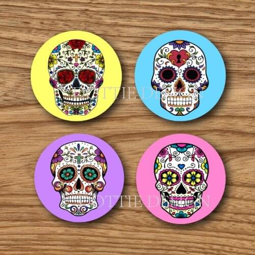 Set of 4 Mexican Sugar skull Cup coasters round wood mdf coaster wedding favors and gifts Rustic Home Decoration party supply