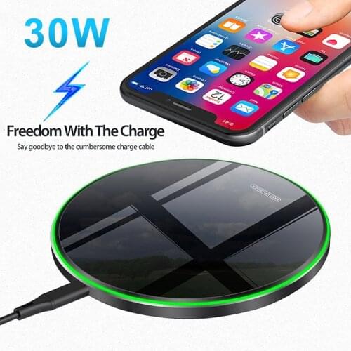 Desktop QI Wireless Charger Pad 20/30W Fast Charging for iPhone 12 Samsung Xiaomi Mi 1110 Huawei LED Quick Phone Charger Docks