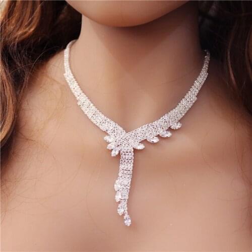 New Fashion Luxury Zircon Earrings Necklace Two Piece Set Romantic Bride shining Crystal Wedding Jewelry Wholesale And Retail