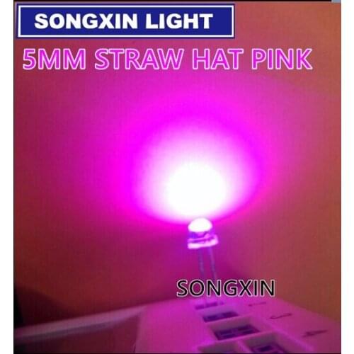 100pcs Water Clear LED Diode Pink Light 5mm Straw Hat Wide Angle 5 mm Transparent Lamp Light-Emitting Diode Through Hole Bulb