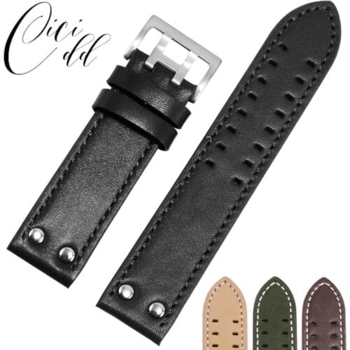 Double Row Hole Genuine Leather Watchband Black Brown Green Bracelet Replacement Strap For Hamilton H760250 Watch Chain 20 22mm
