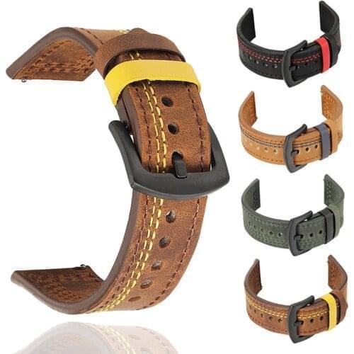 Leather Watchband Black Dark Brown GenuineLeather Watch Strap 18mm 20mm 22mm 24mm Quick Release Watch Belt Cowhide Handmade