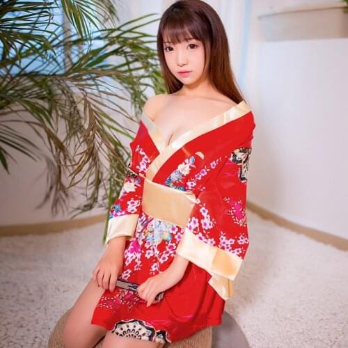 Sexy Deep V-neck Kimono Satin Floral Printed Nightwear Short Bath Robe Traditional Brand Women Japanese kimono traditional