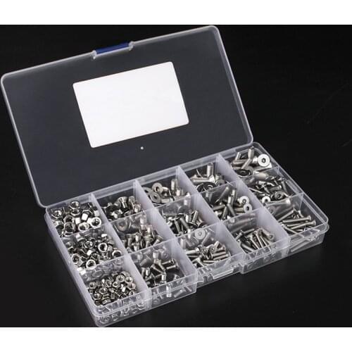Screw-Set Bolts Nuts M2 M3 M4 M5 Hex Socket Screw Set Flat Round Cap Head Screws Bolts and Nuts Assortment Kit with Storage Box