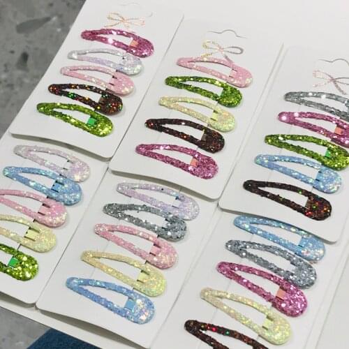 Hot Glitter 5Pcs/Set 5cm Snap Hair Clips BB Hairpin Color Metal Barrettes for Baby Children Women Girls Styling Hair Accessories