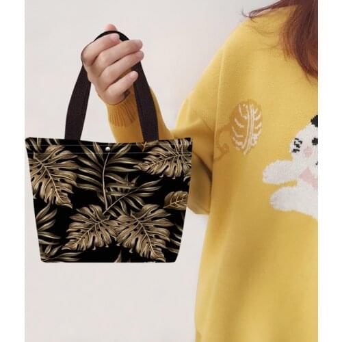 Beautiful Gold Leaves Flower Print Handbag Women Shopper Tote Bag Ladies Convenient Lunch Box Tote Food Bags Bolsos Para Mujer