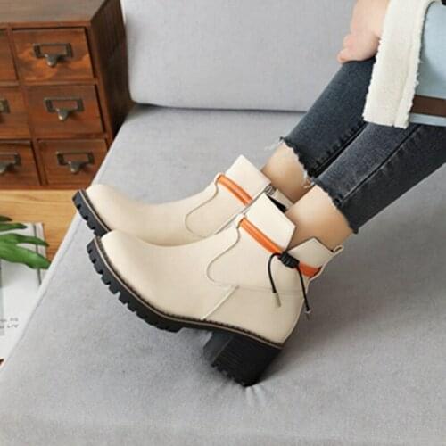 2021 fashion leather boots women Sweet Autumn High Quality Zipper Girl Shoes PU High Heels Winter Snow Boots Fast Delivery8112