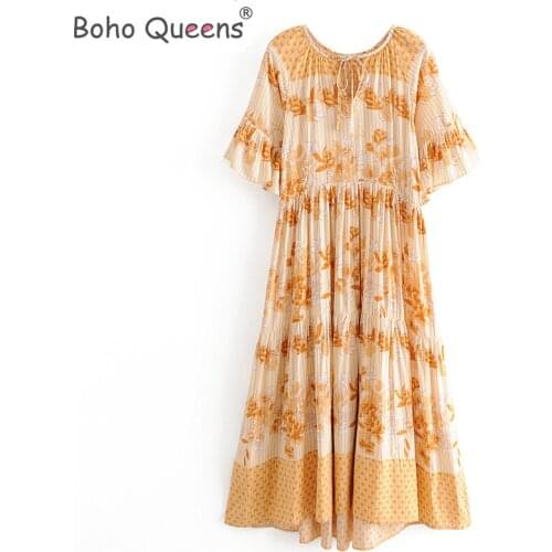 Boho Queens Women peacock print V-neck lace collar beach long Bohemian happie dress Ladies V neck Tassel Summer dress