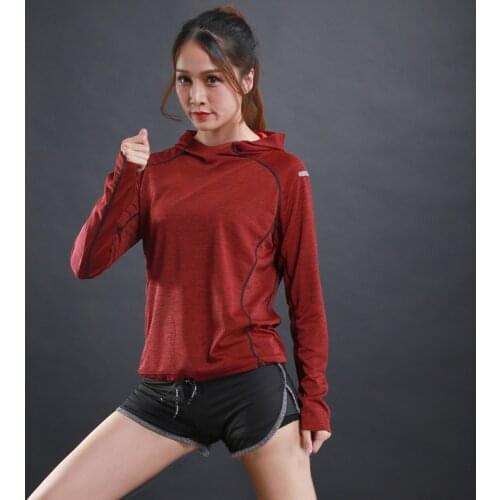 Autumn Women Running Gym fitness Long Sleeves sweatshirts Quick Dry Training Breathable Hood Sports Clothing Solid top