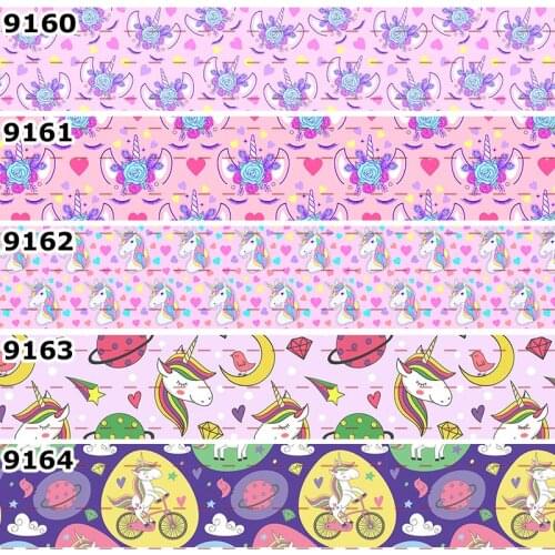 10yards - Different Sizes -- New Cartoon Unicorn Style Printed Grosgrain Ribbon Handmade Materials