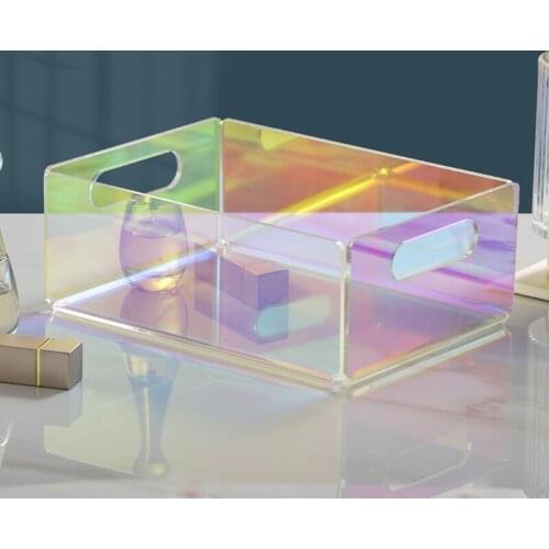 Nordic Colorful Tray Acrylic Desktop Storage Box Teacup Tea Set Livingroom Cosmetics Study Stationery Storage Basket Finishing