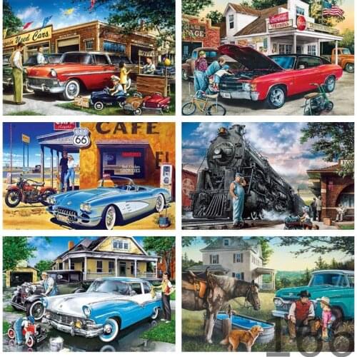 Diy Diamond Painting Landscape Truck Square/round Diamond Embroidery Street Mosaic Cross Stitch Home Decoration