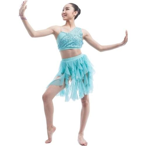 Pale blue sequin spandex top bodice with separated skirt ballet dress Lyrical dance costume dress girl ballet dress
