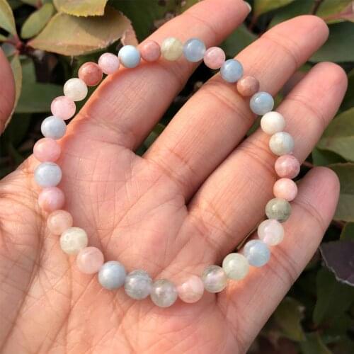 Natural Beryl Morganite Bracelet Round Beads Crystal Quartz Healing Stone Fashion Women Jewelry Gift
