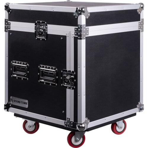 Sound Town 10U PA DJ Pro Audio Rack/Road ATA Case with 13U Slant Mixer Top, 23.5’’ Rackable Depth and Casters (STMR-10UW)